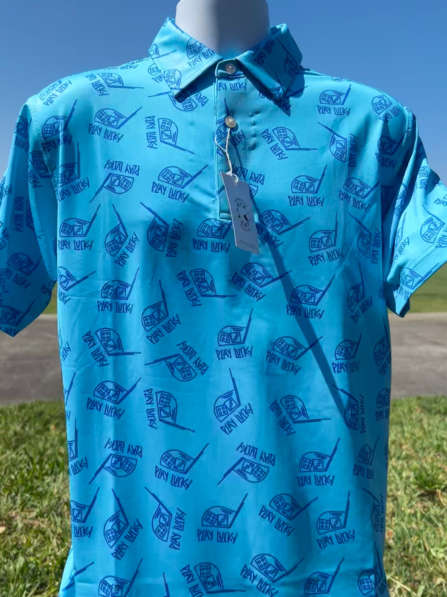 Gamblers Golf Play Lucky Blue Print Golf Shirt