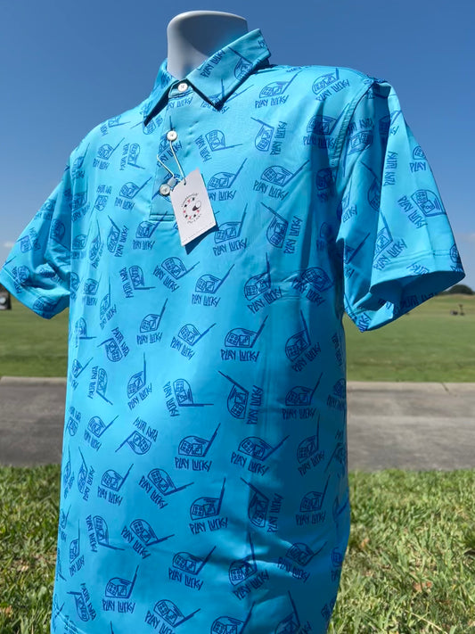 Gamblers Golf Play Lucky Blue Print Golf Shirt