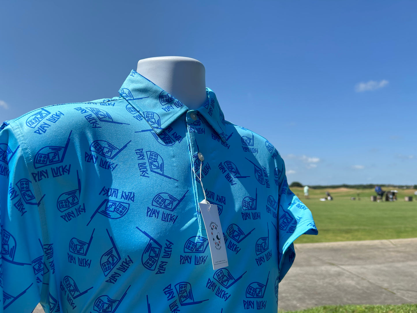 Gamblers Golf Play Lucky Blue Print Golf Shirt