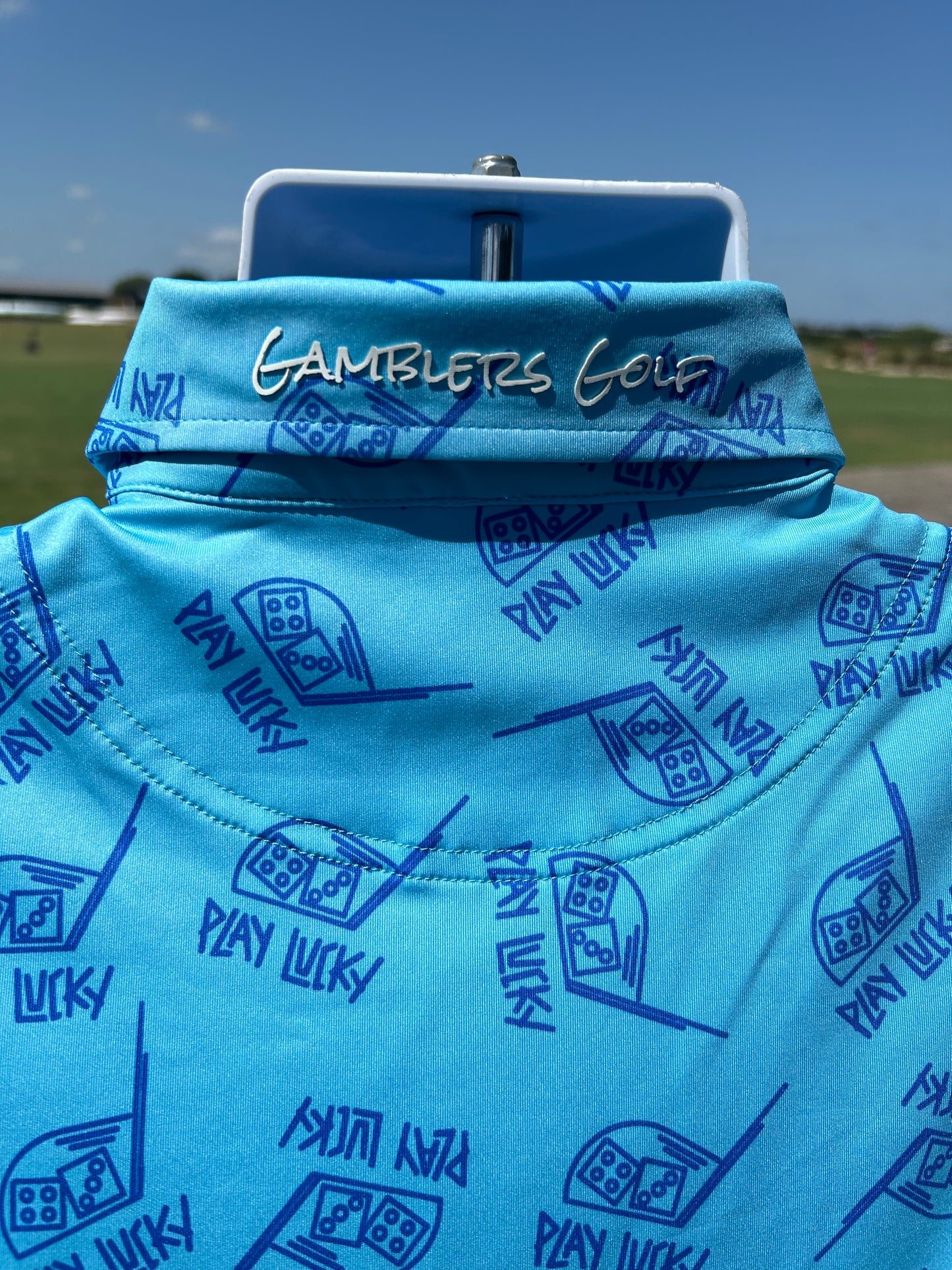 Gamblers Golf Play Lucky Blue Print Golf Shirt