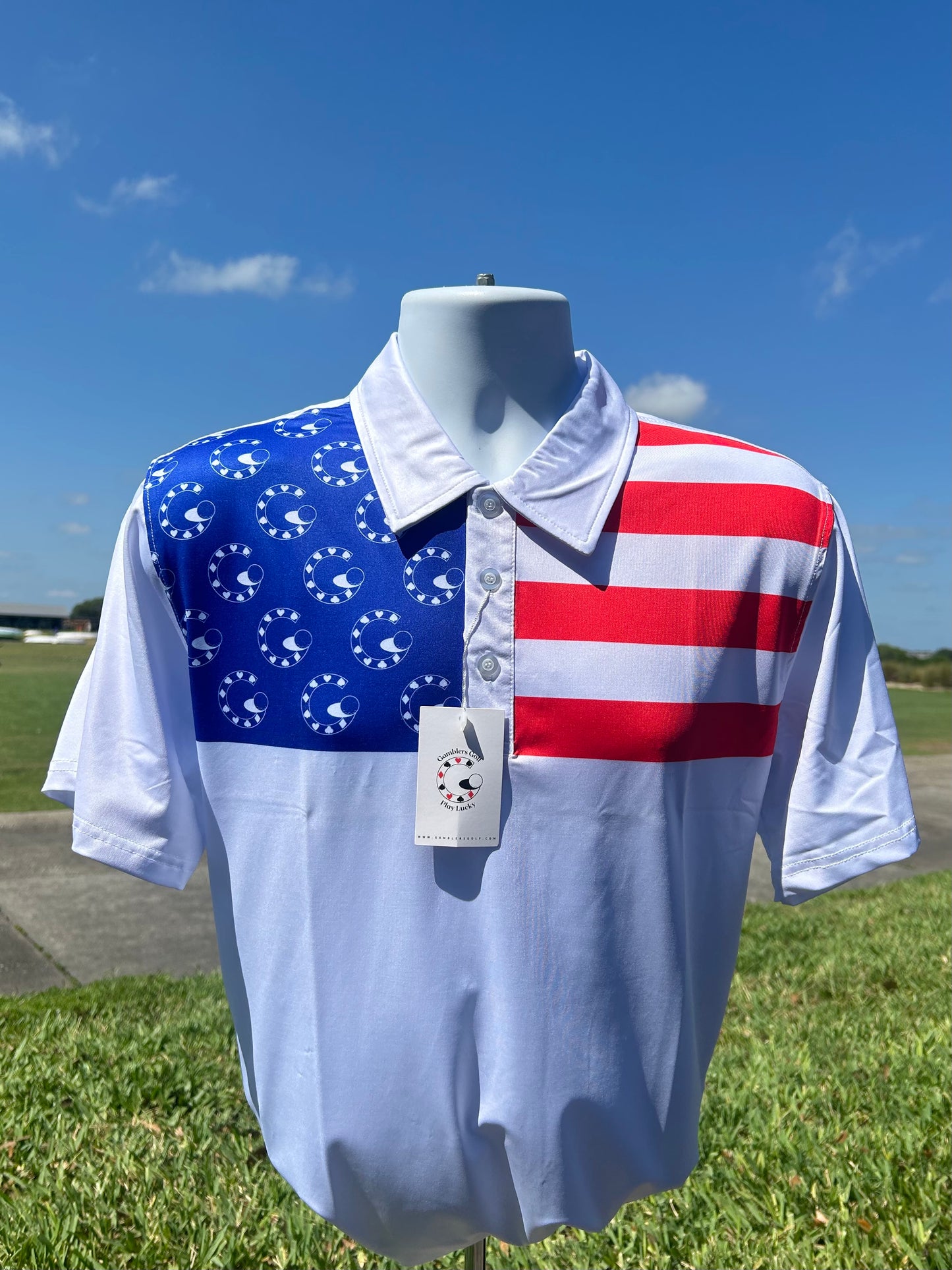 Gamblers Golf Red White And Blue Print Golf Shirt